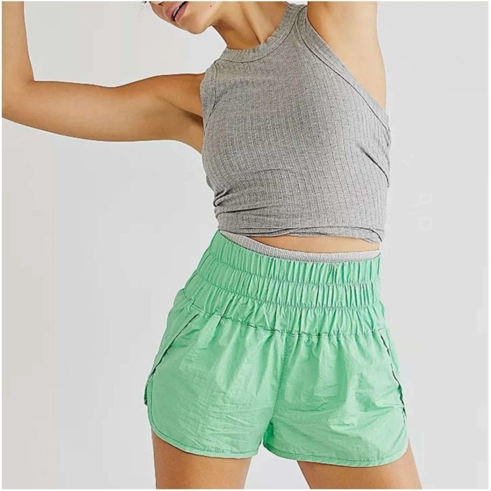 FP Movement The Way Home Smocked Running Shorts Womens S Mint Green Yoga Pullon